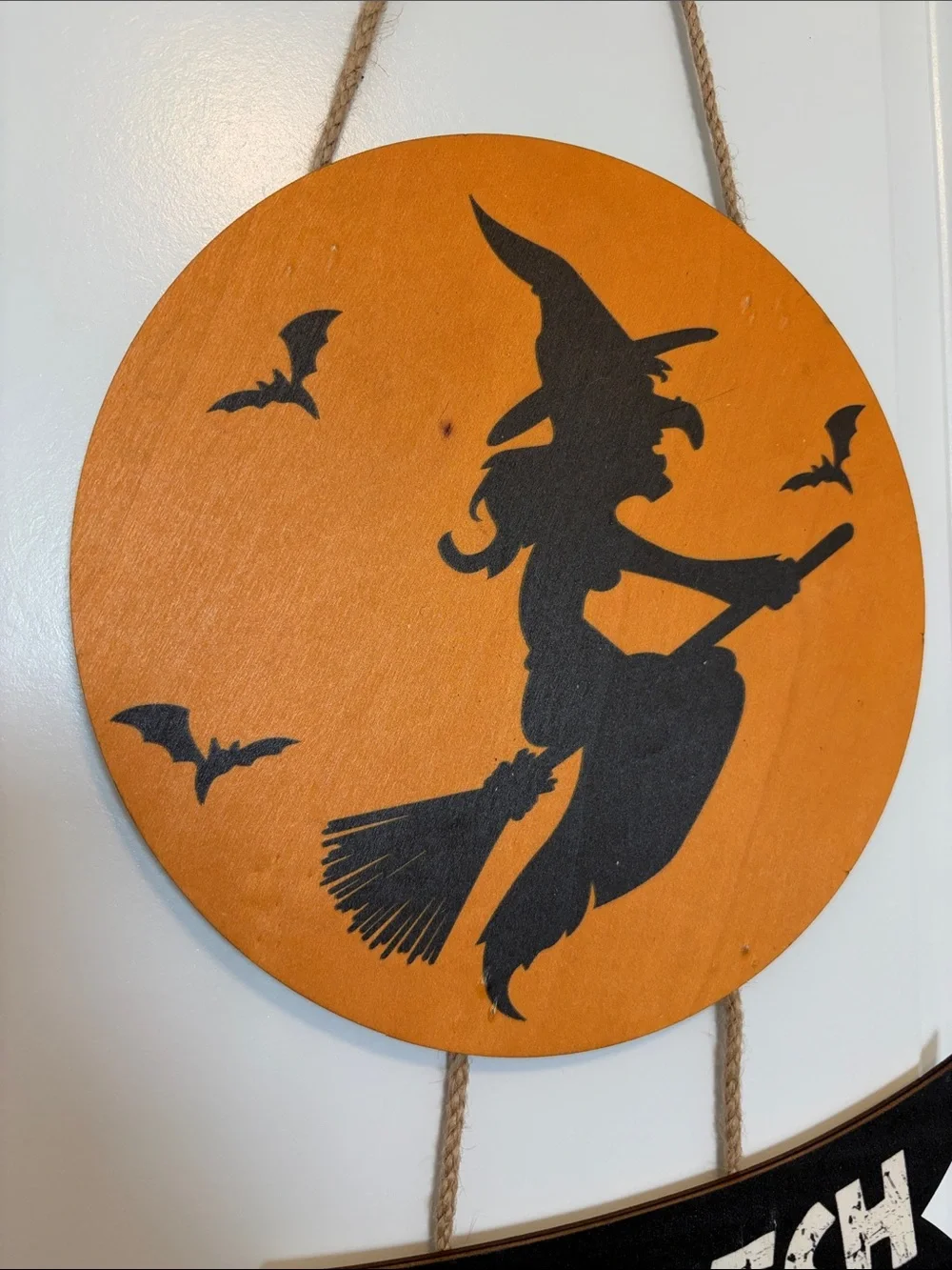 Halloween Witch Hanging Sign - Black & Orange Wall Decor